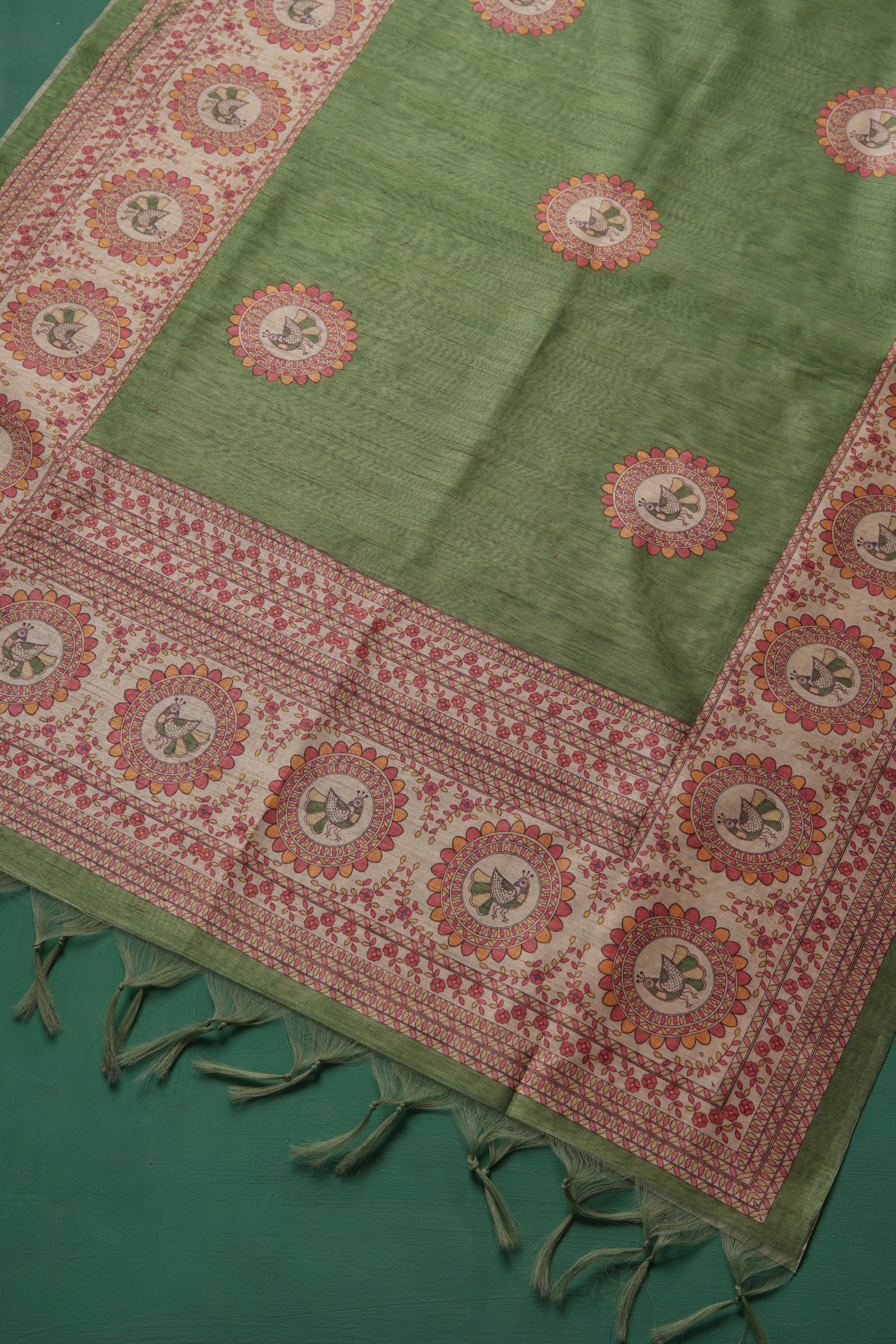 Casa Loom Green Tussar Unstitched Suit Set