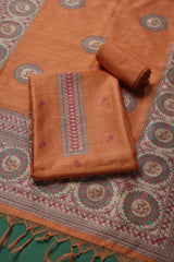 Casa Loom Rust Orange Tussar Unstitched Suit Set