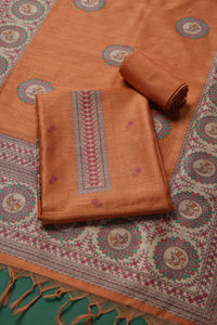 Casa Loom Rust Orange Tussar Unstitched Suit Set