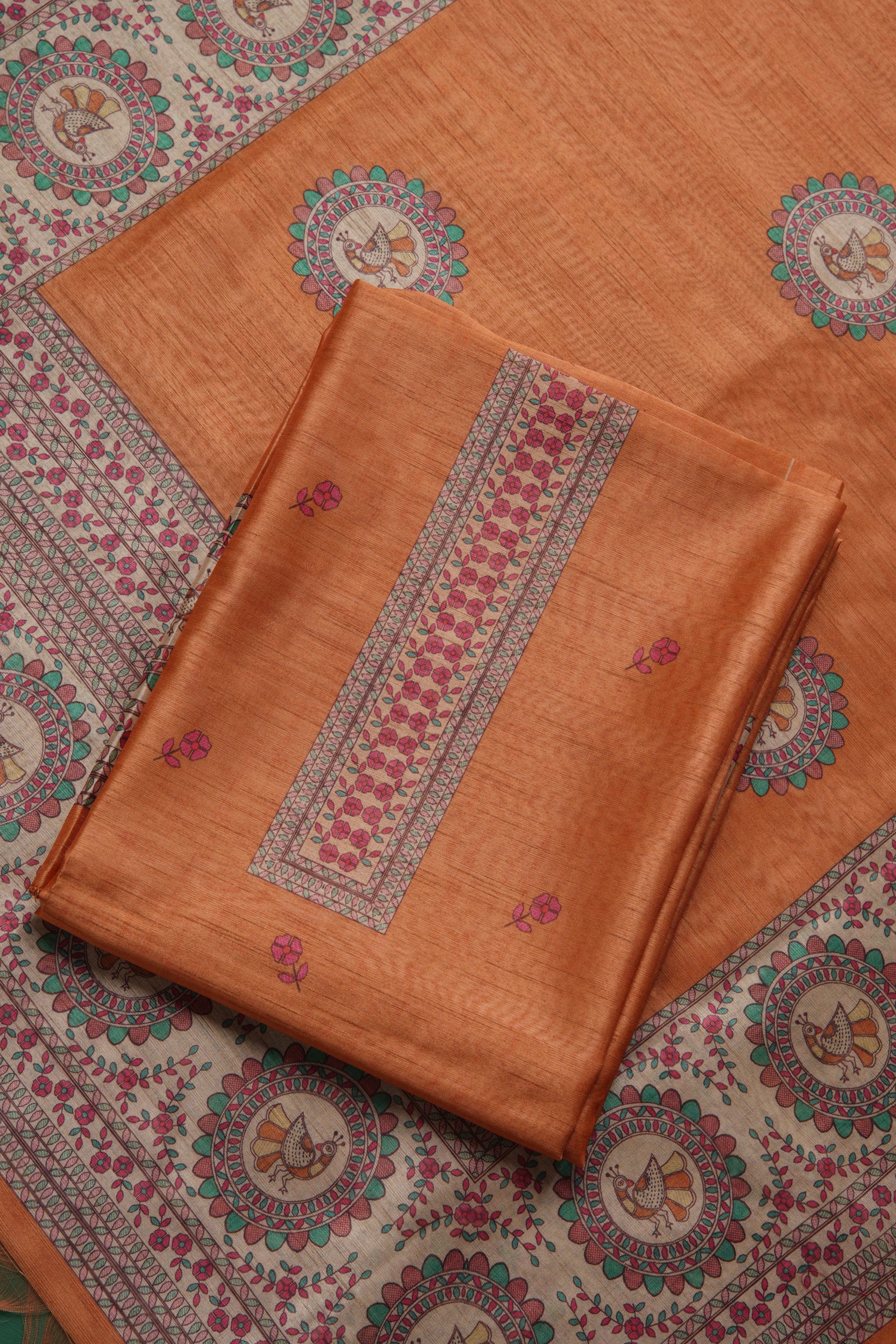 Casa Loom Rust Orange Tussar Unstitched Suit Set