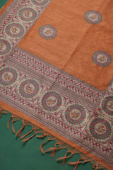 Casa Loom Rust Orange Tussar Unstitched Suit Set