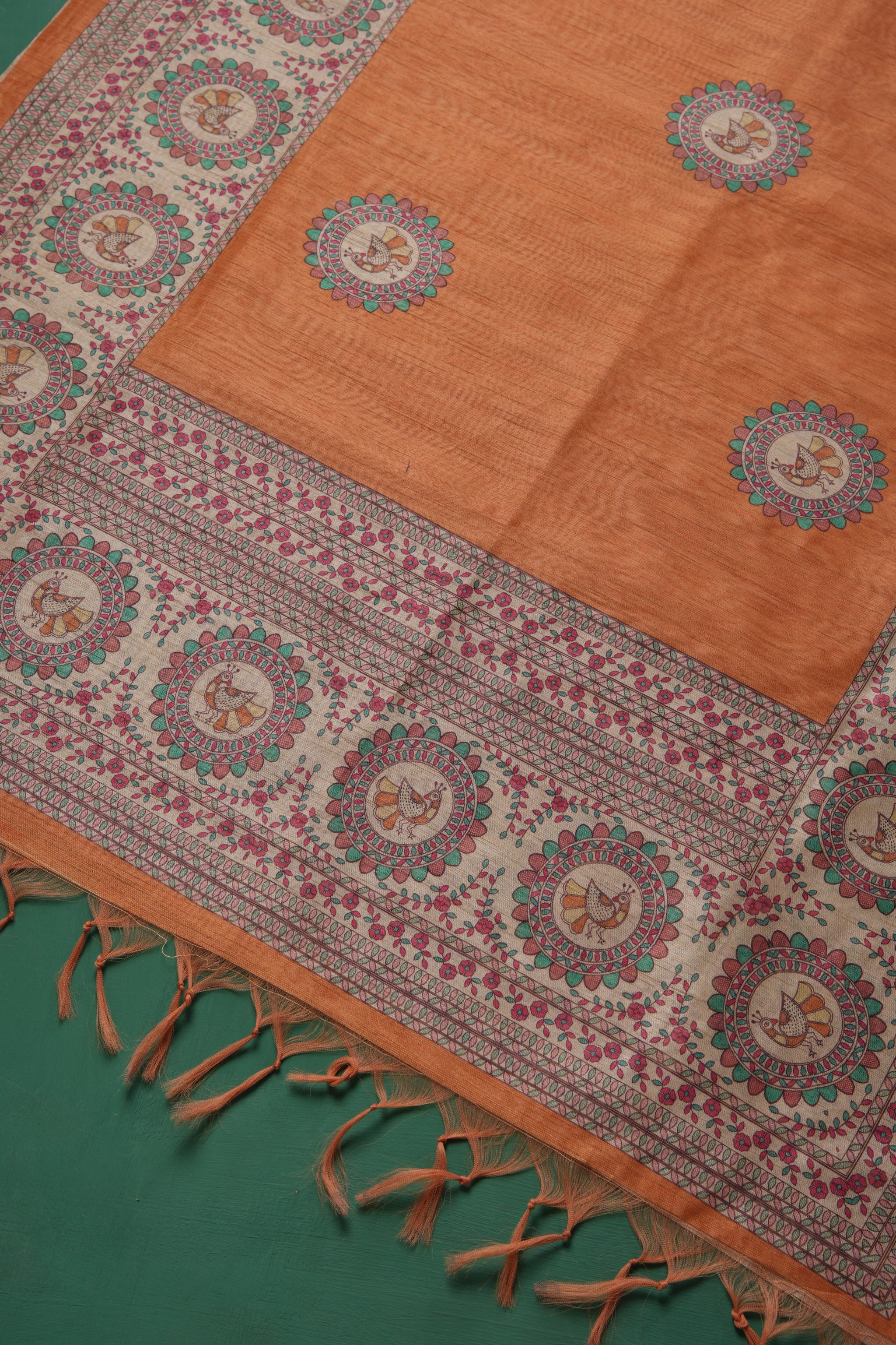 Casa Loom Rust Orange Tussar Unstitched Suit Set