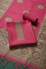 Casa Loom Pink Tussar Unstitched Suit Set