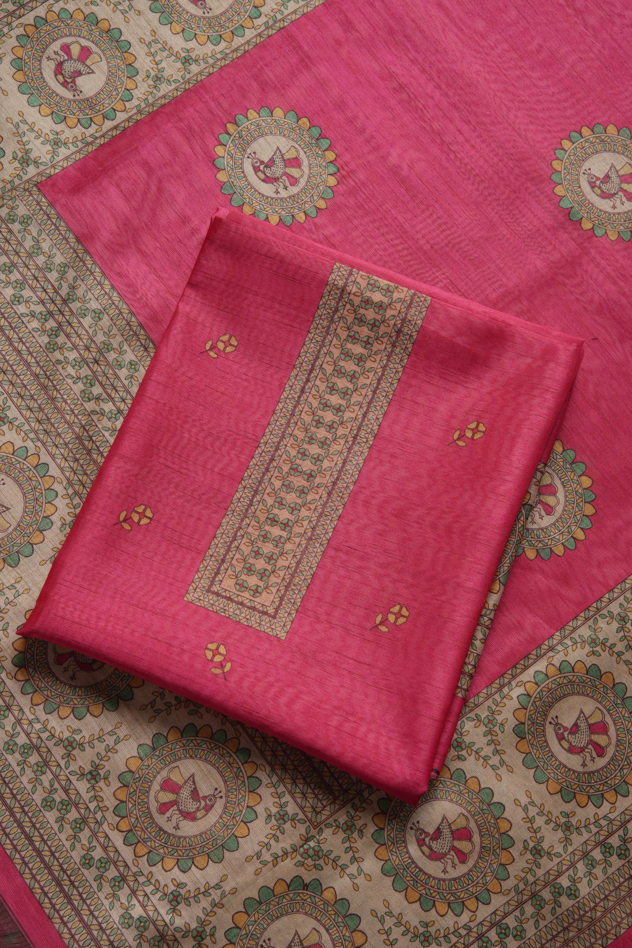 Casa Loom Pink Tussar Unstitched Suit Set