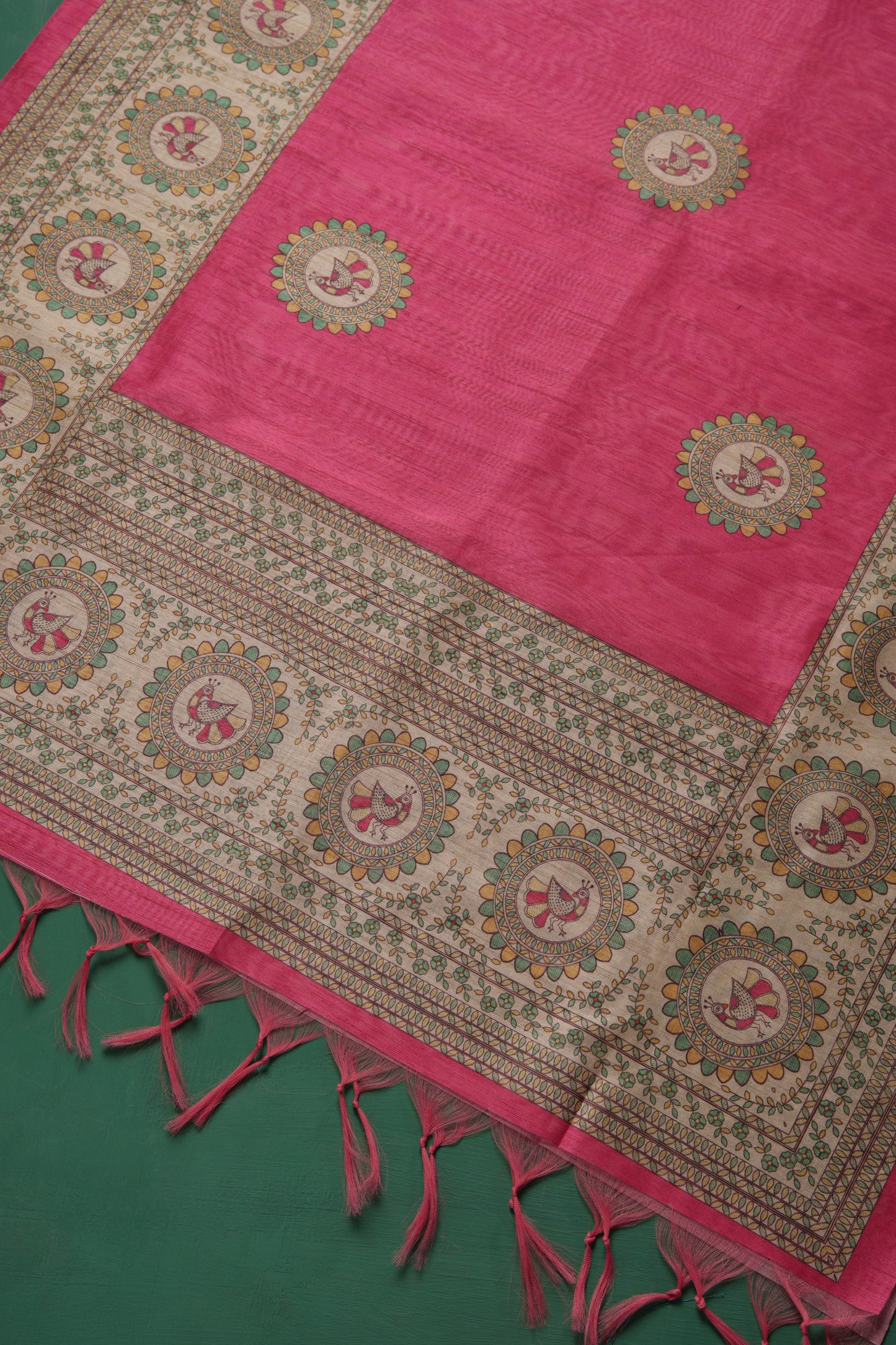 Casa Loom Pink Tussar Unstitched Suit Set