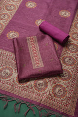 Casa Loom Wine Tussar Unstitched Suit Set