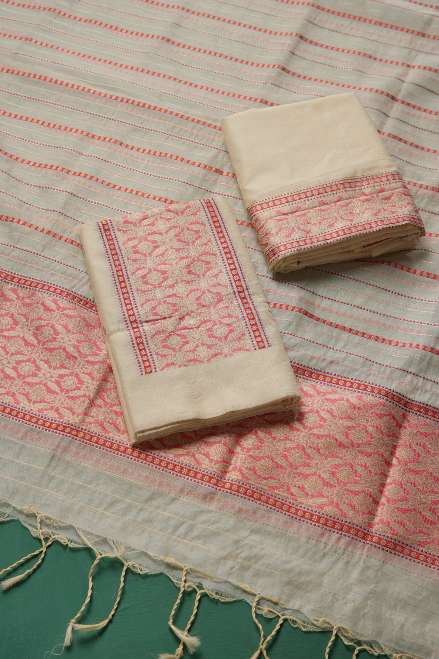 Velisse Cream Raw Silk Unstitched Suit Set
