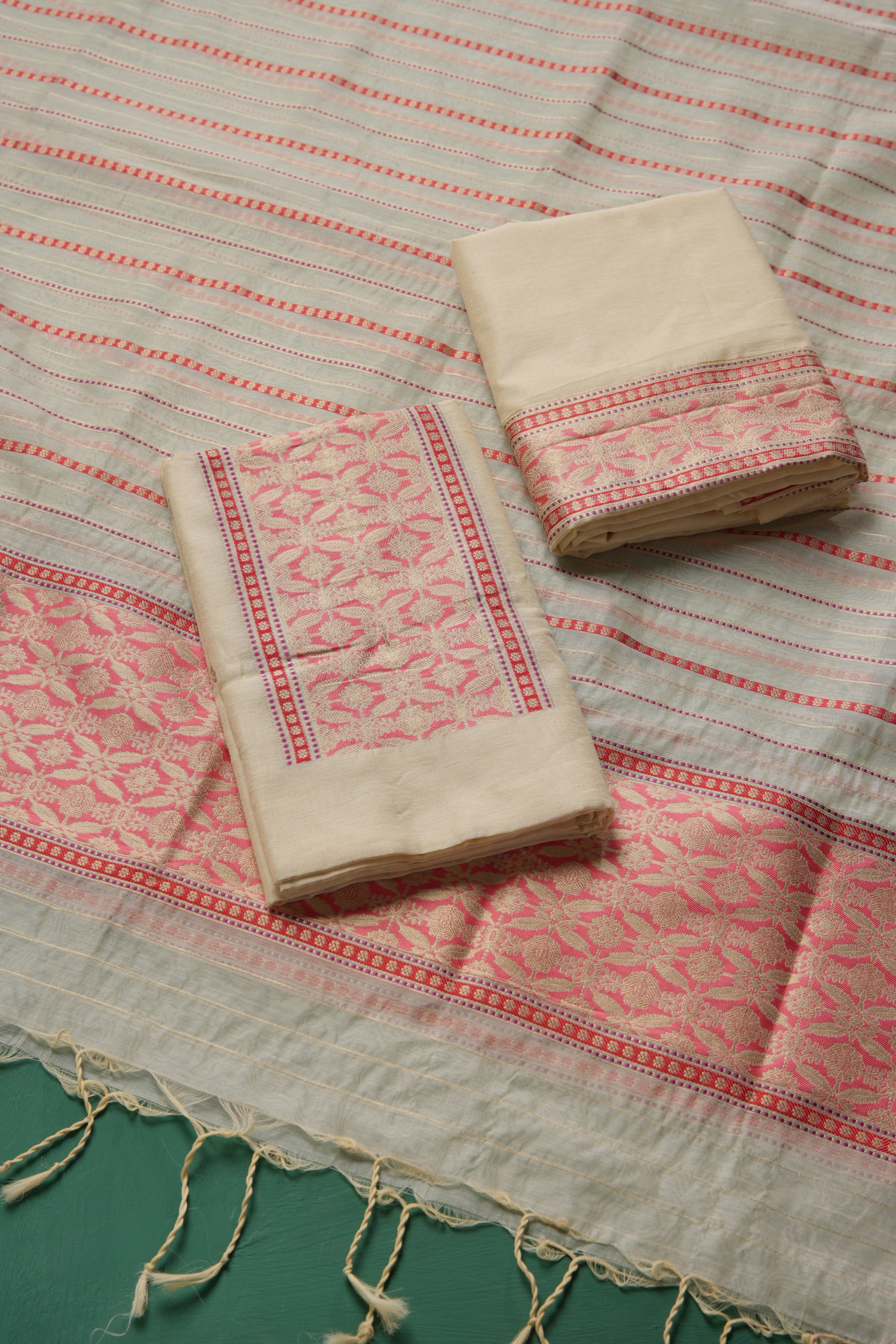 Velisse Cream Raw Silk Unstitched Suit Set