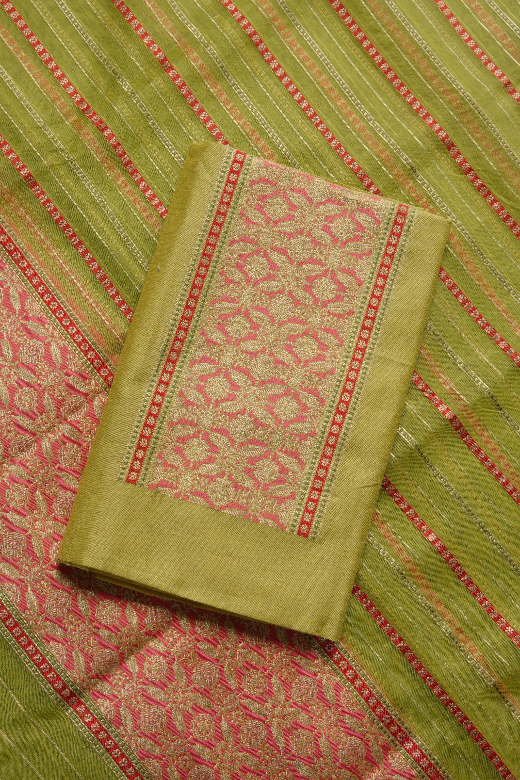 Velisse Pista Green Raw Silk Unstitched Suit Set