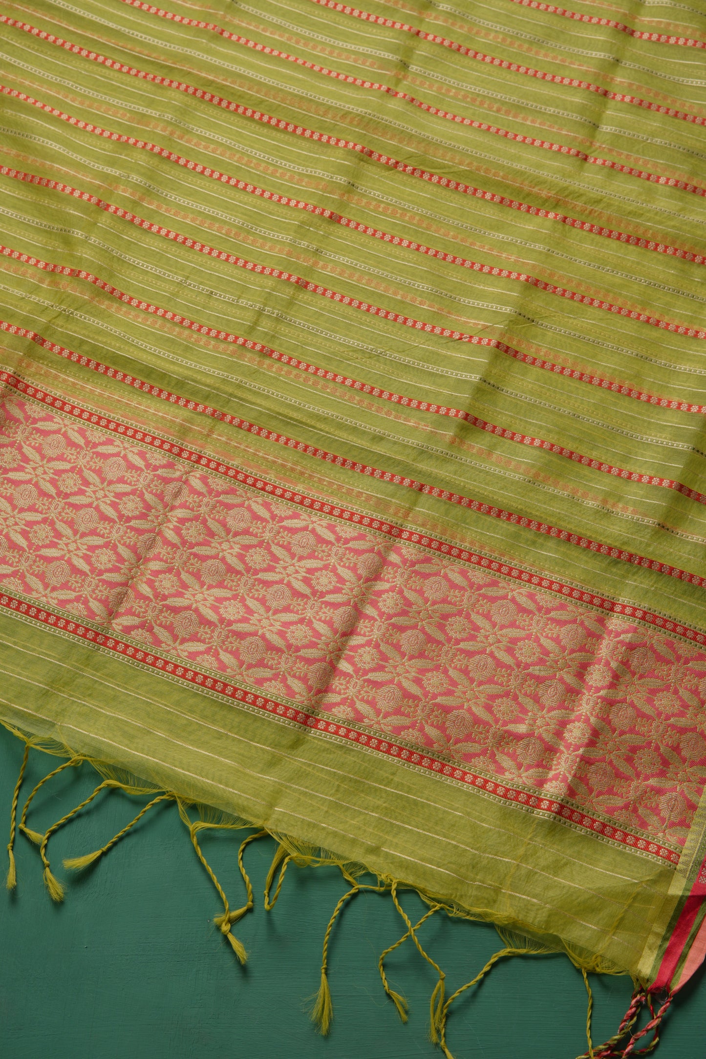 Velisse Pista Green Raw Silk Unstitched Suit Set