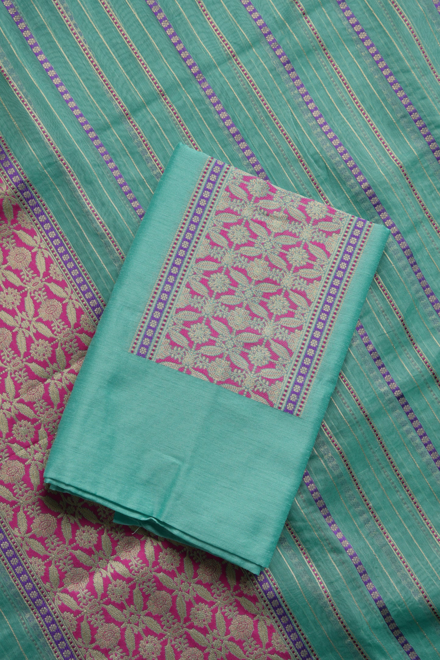 Velisse Teal Raw Silk Unstitched Suit Set
