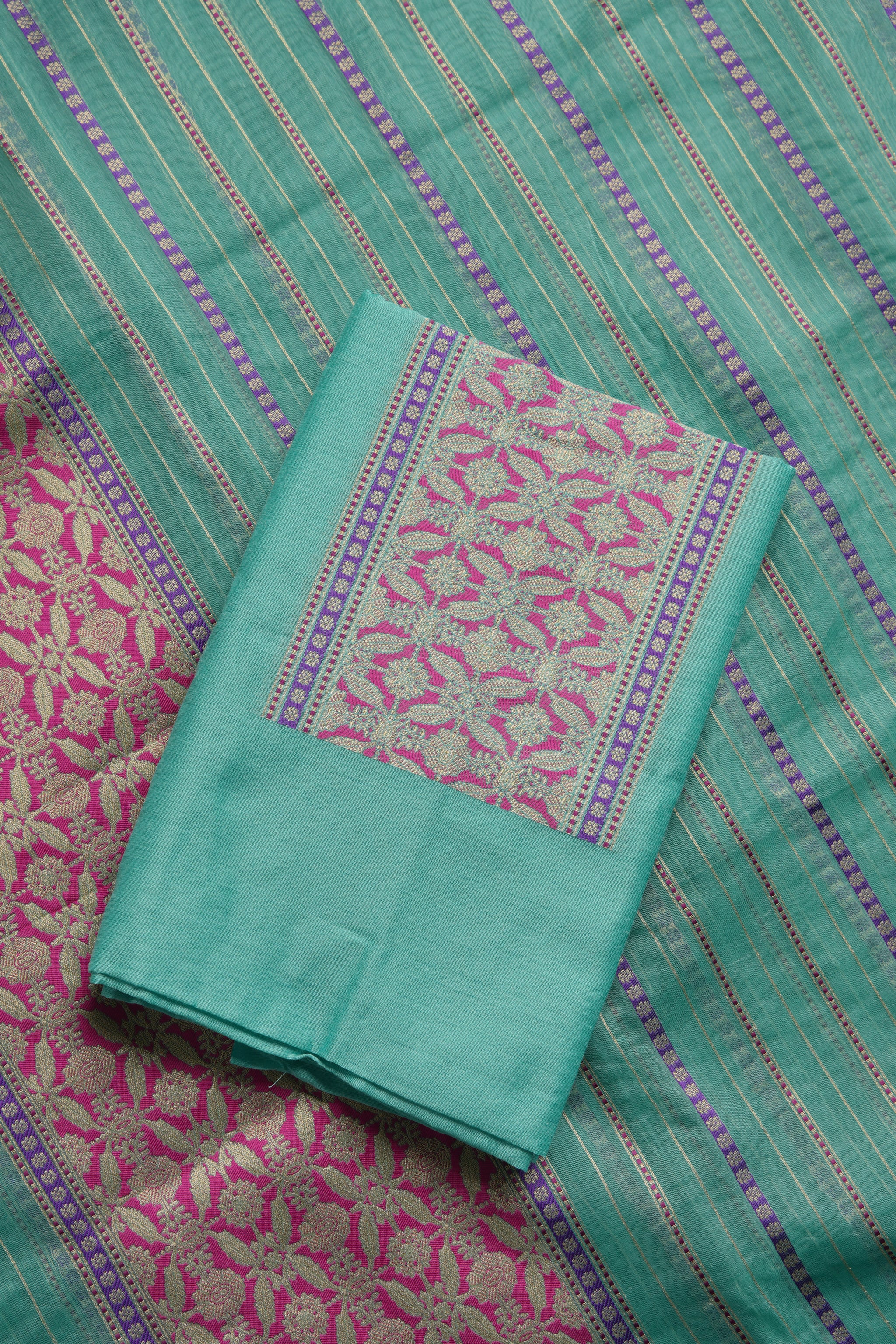 Velisse Teal Raw Silk Unstitched Suit Set