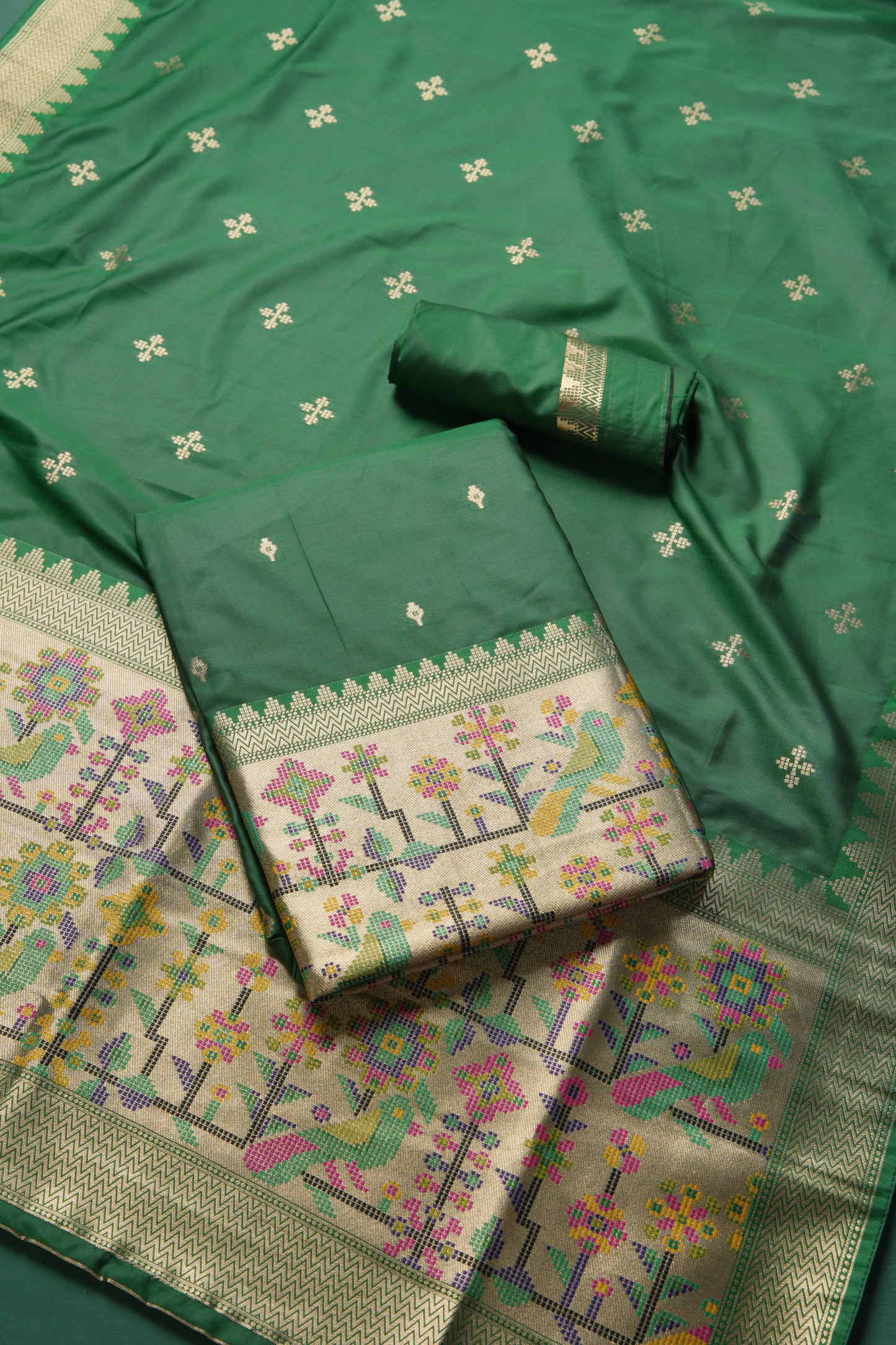 Silk Aura Green Silk Blend Unstitched Suit Set