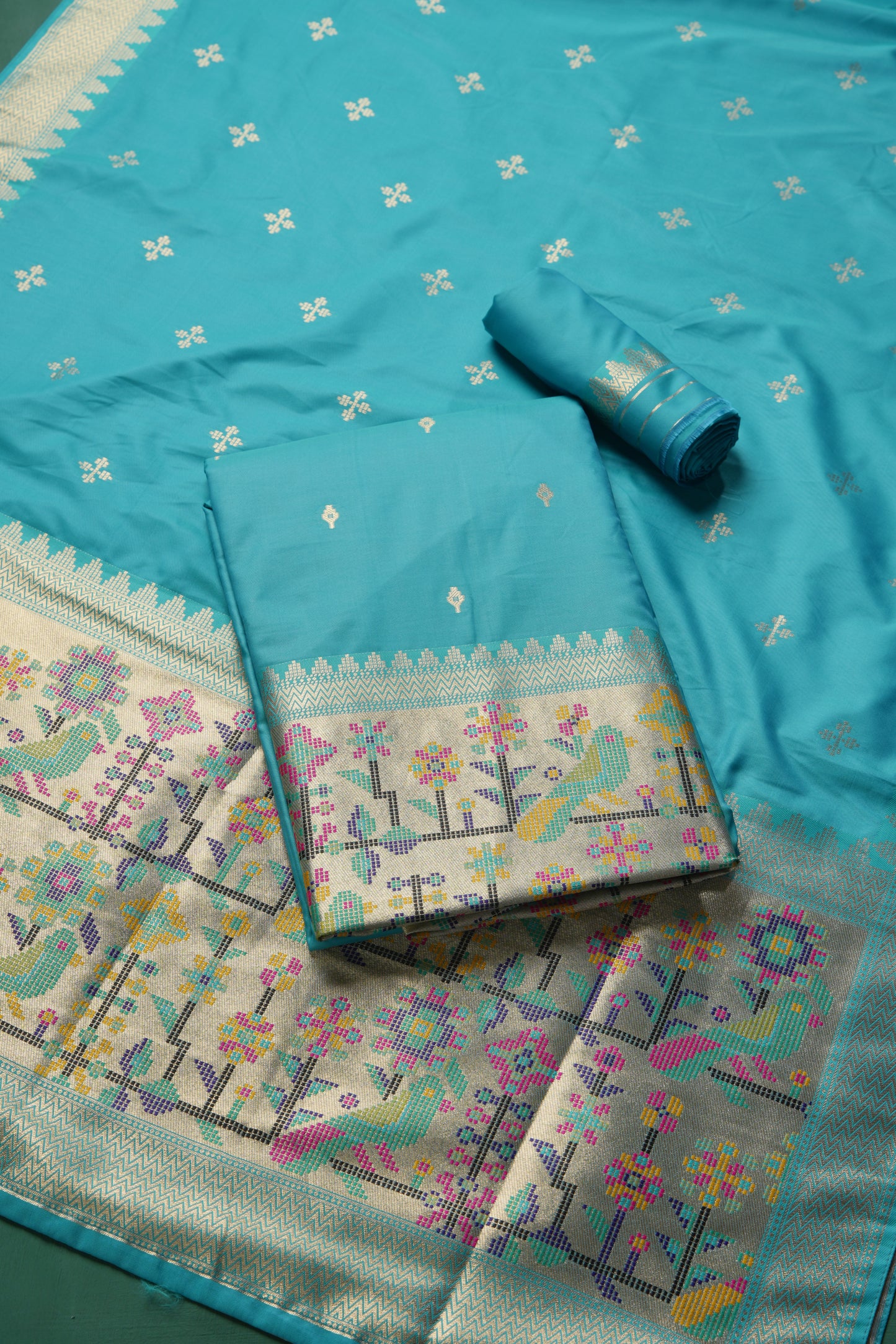 Silk Aura Sea Green Silk Blend Unstitched Suit Set