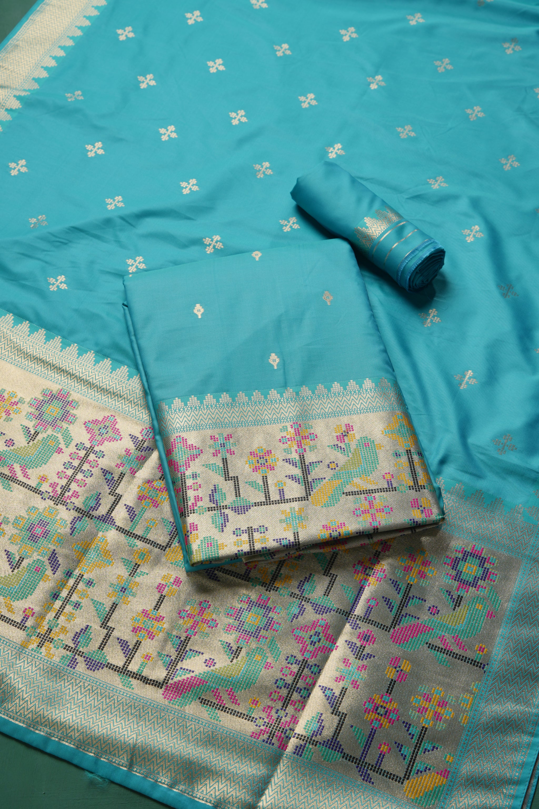 Silk Aura Sea Green Silk Blend Unstitched Suit Set