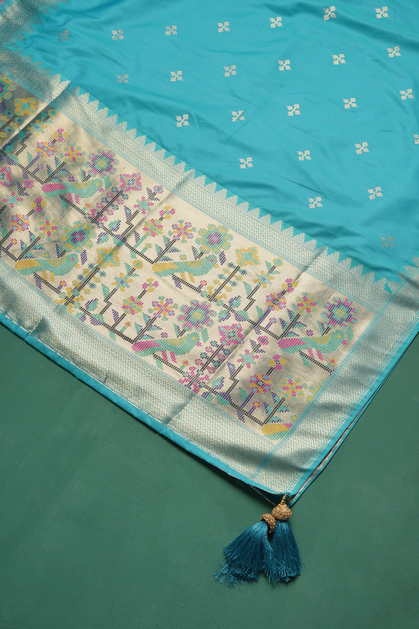 Silk Aura Sea Green Silk Blend Unstitched Suit Set