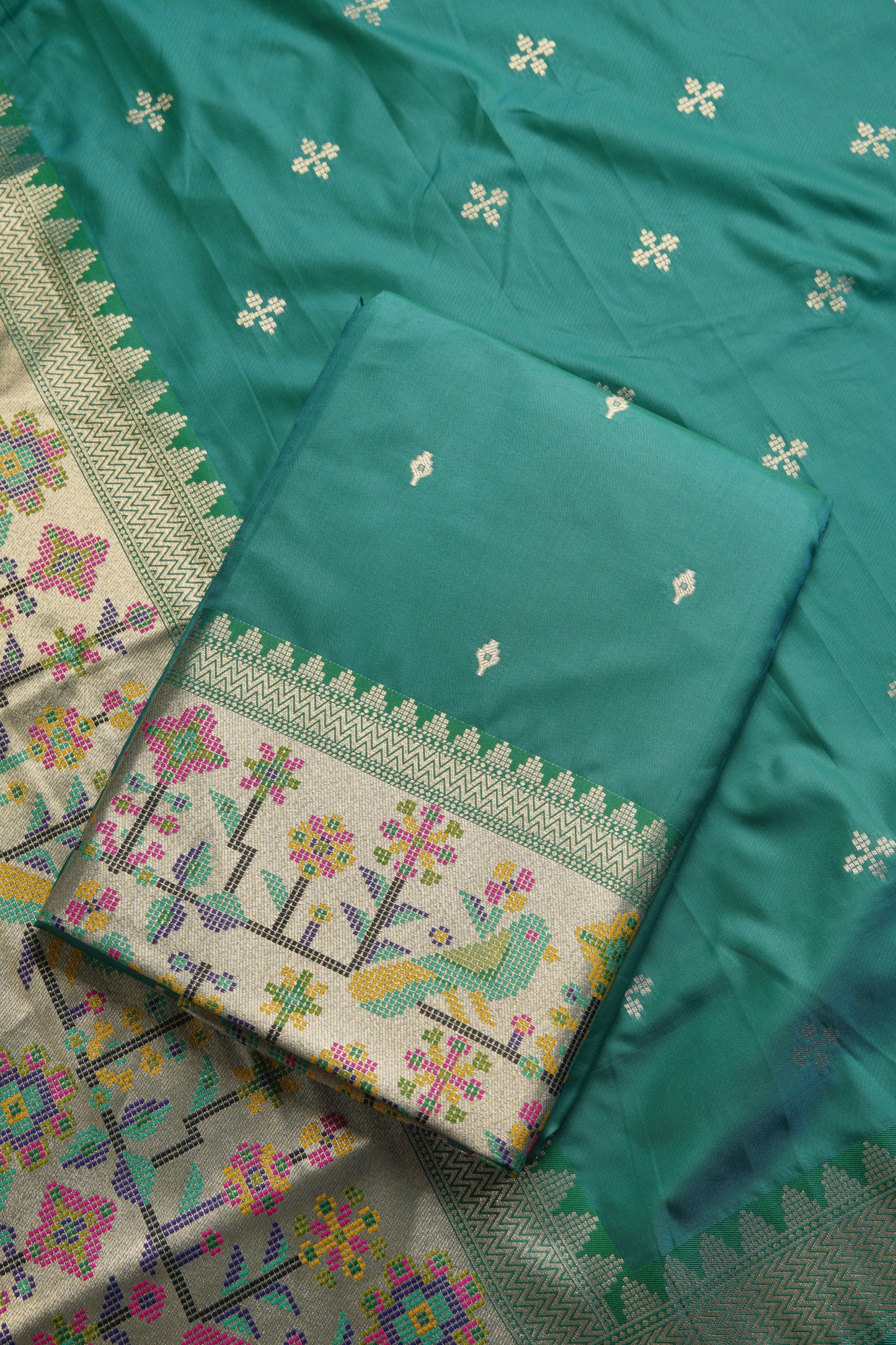 Silk Aura Teal Silk Blend Unstitched Suit Set