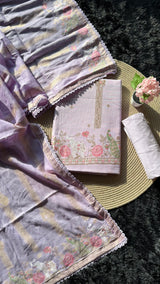 Peony Paisley Lavender Pure Cotton Unstitched Suit Set