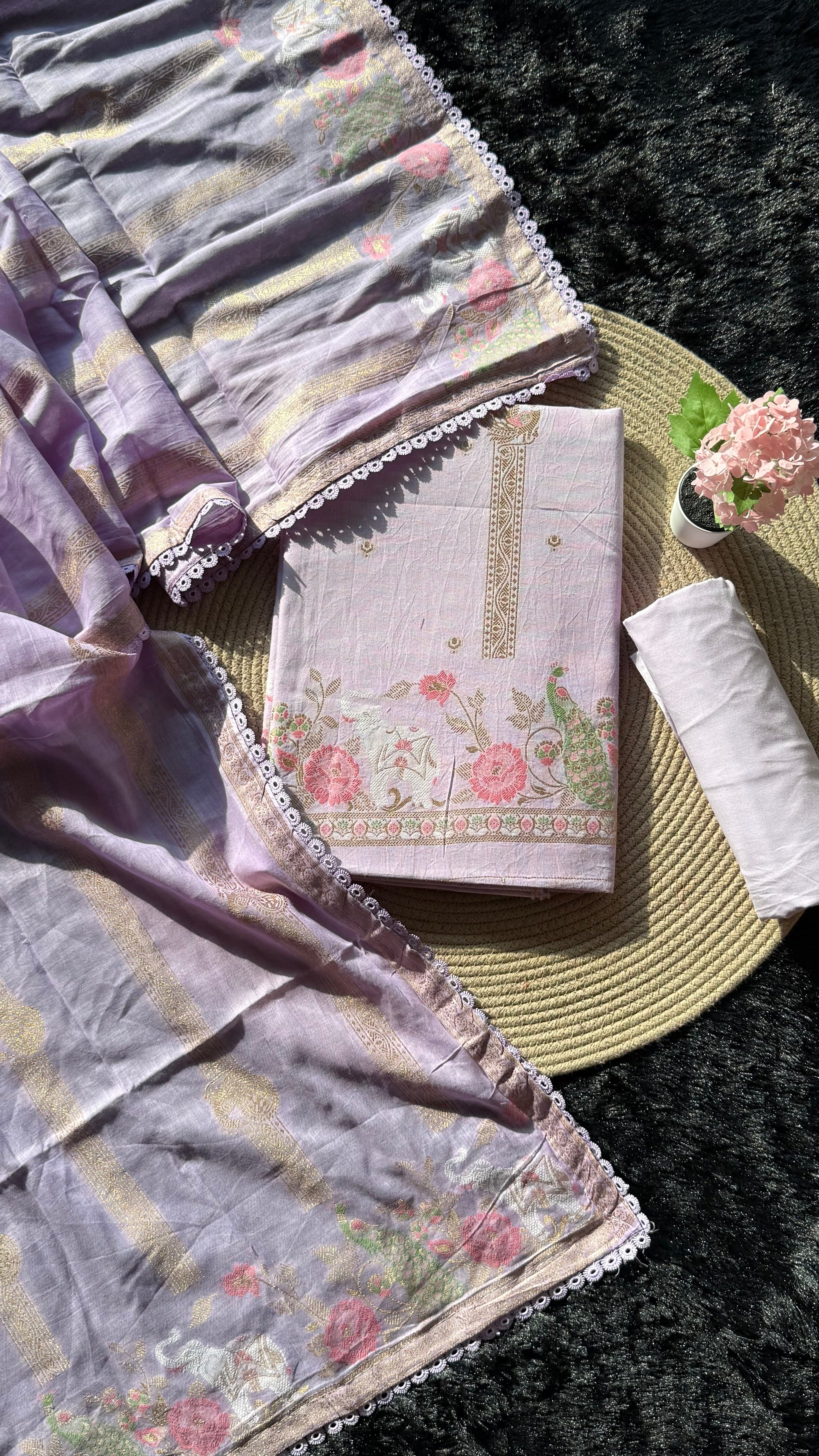 Peony Paisley Lavender Pure Cotton Unstitched Suit Set