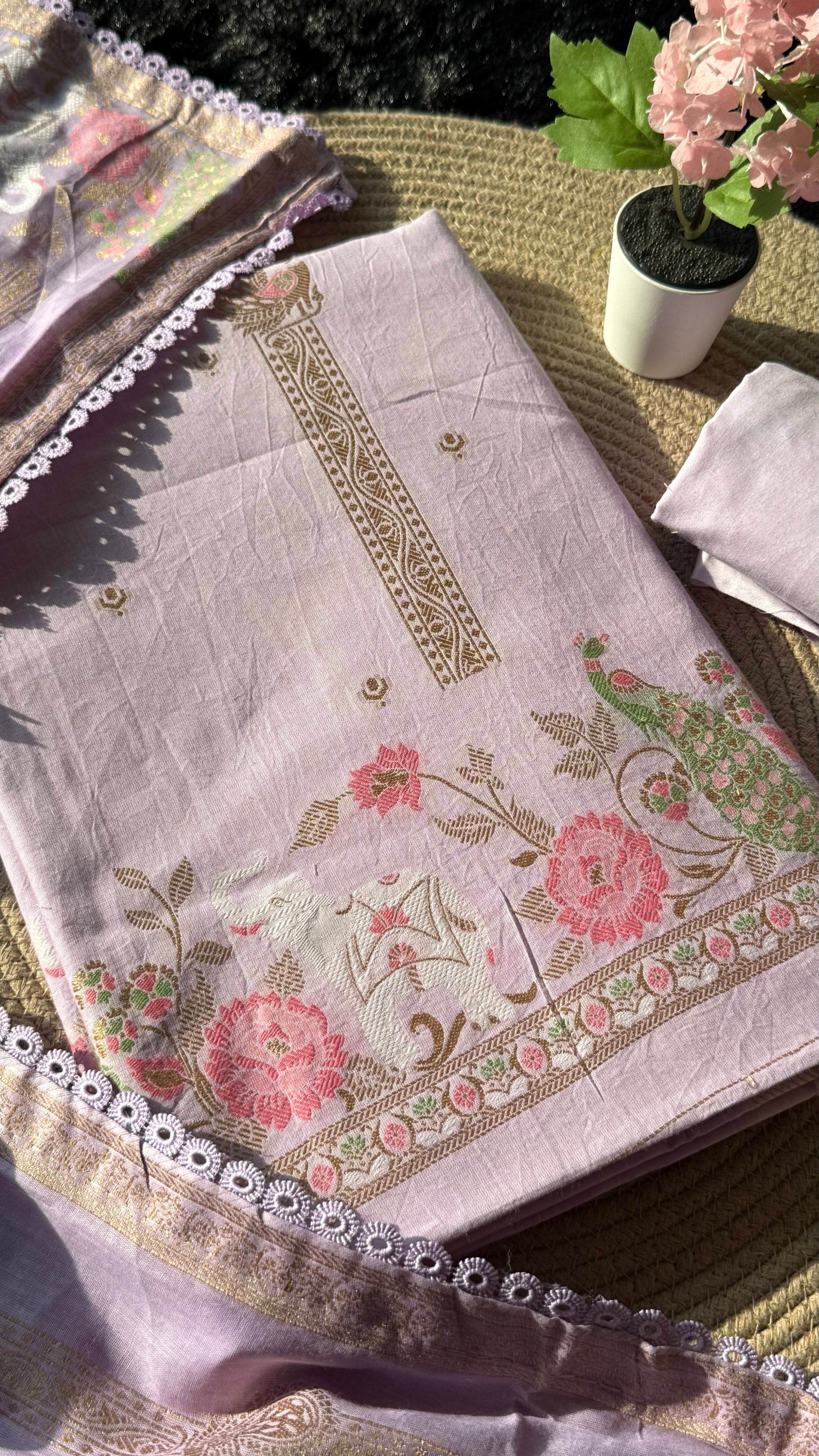 Peony Paisley Lavender Pure Cotton Unstitched Suit Set