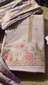 Peony Paisley Lavender Pure Cotton Unstitched Suit Set