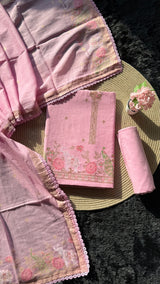Peony Paisley Pink Pure Cotton Unstitched Suit Set