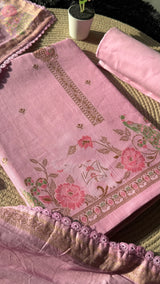 Peony Paisley Pink Pure Cotton Unstitched Suit Set
