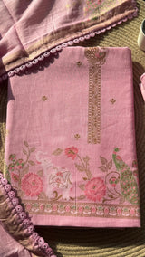 Peony Paisley Pink Pure Cotton Unstitched Suit Set