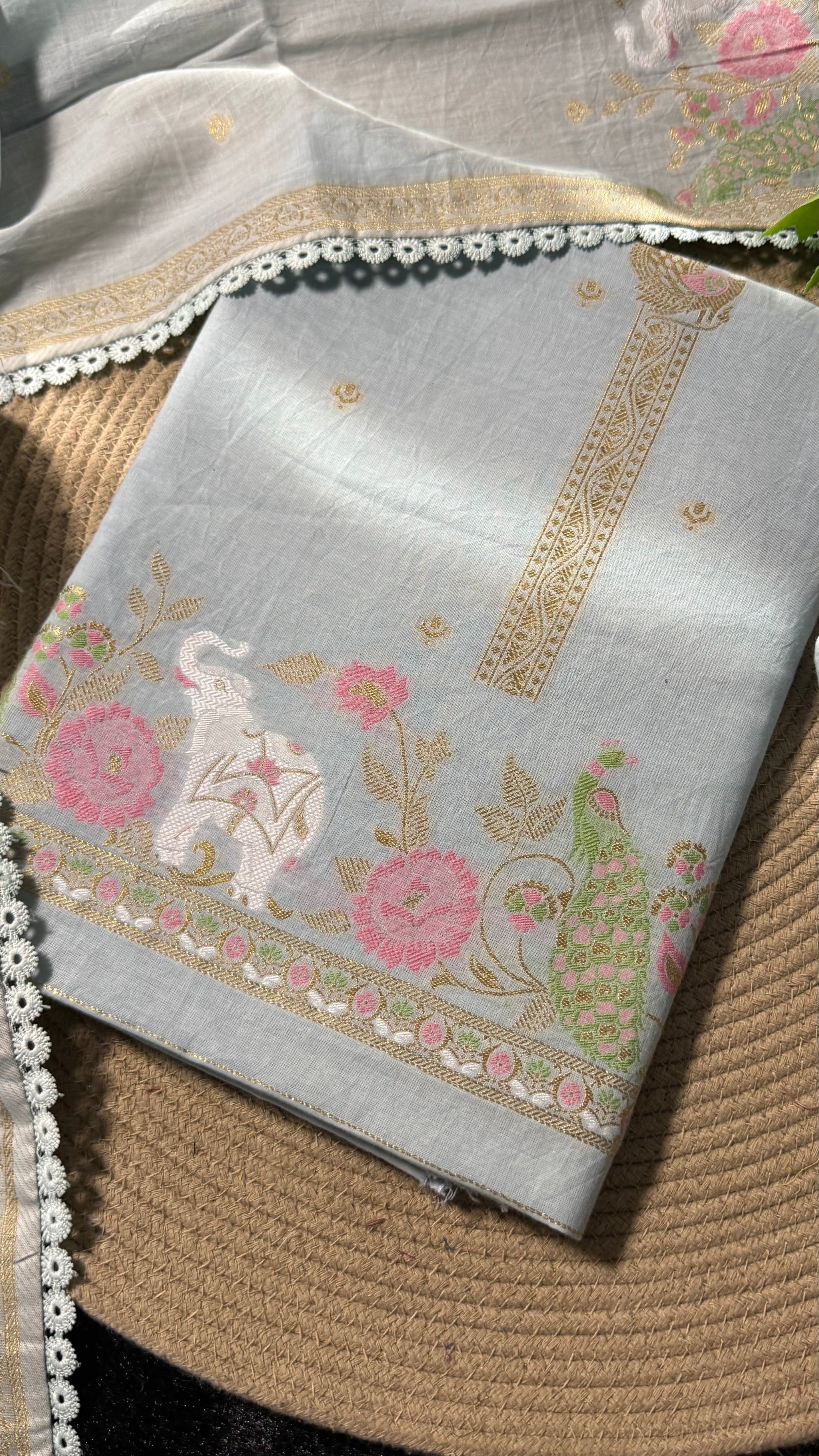 Peony Paisley Sky Blue Pure Cotton Unstitched Suit Set
