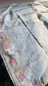 Peony Paisley Sky Blue Pure Cotton Unstitched Suit Set