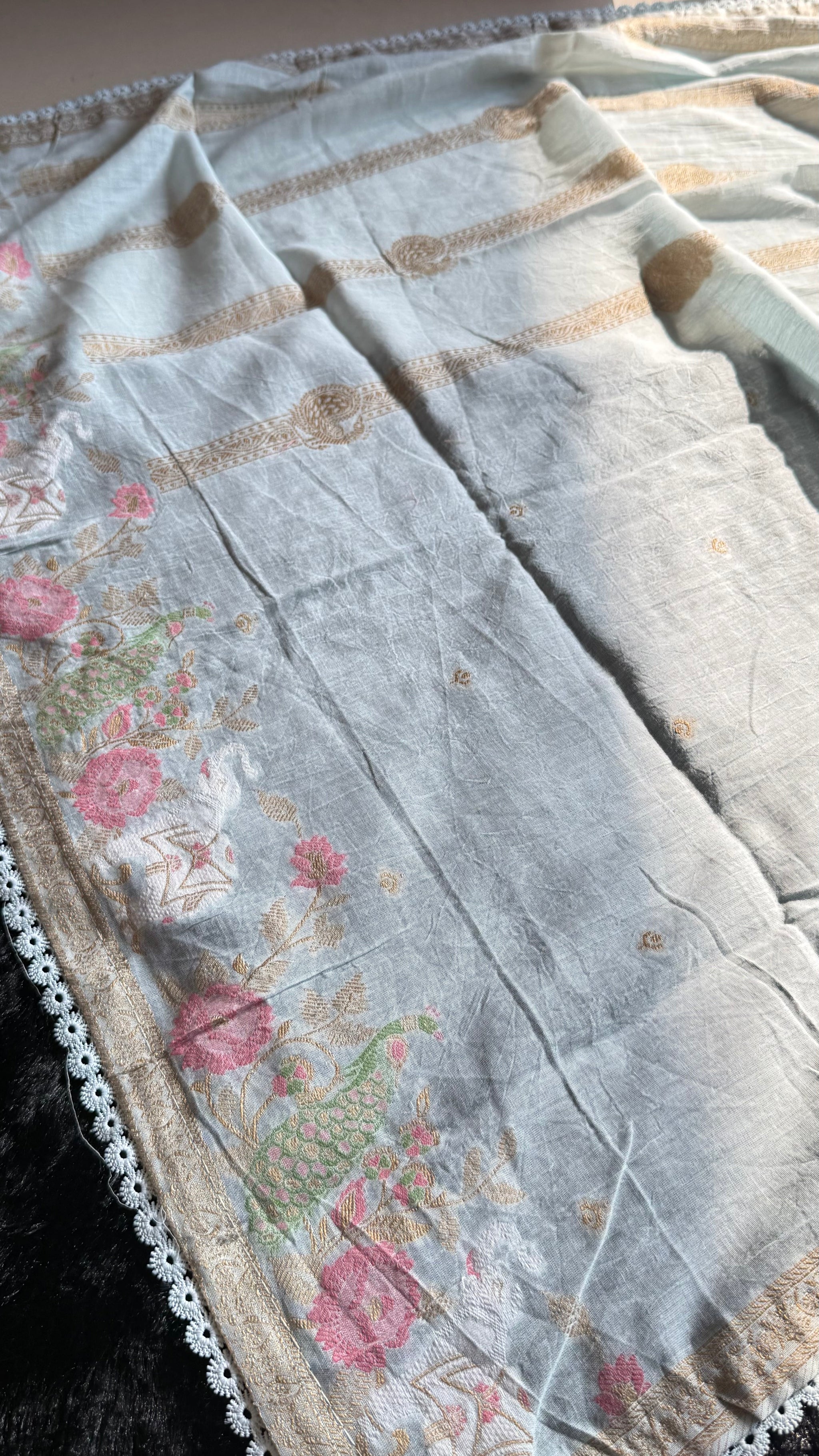 Peony Paisley Sky Blue Pure Cotton Unstitched Suit Set
