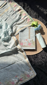 Peony Paisley Sky Blue Pure Cotton Unstitched Suit Set