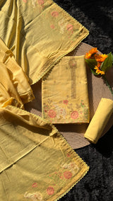 Peony Paisley Yellow Pure Cotton Unstitched Suit Set