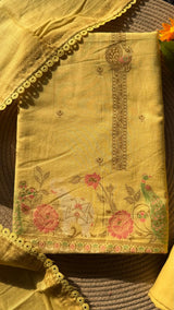 Peony Paisley Yellow Pure Cotton Unstitched Suit Set