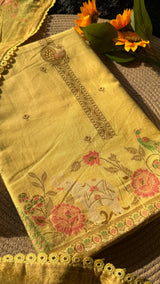 Peony Paisley Yellow Pure Cotton Unstitched Suit Set