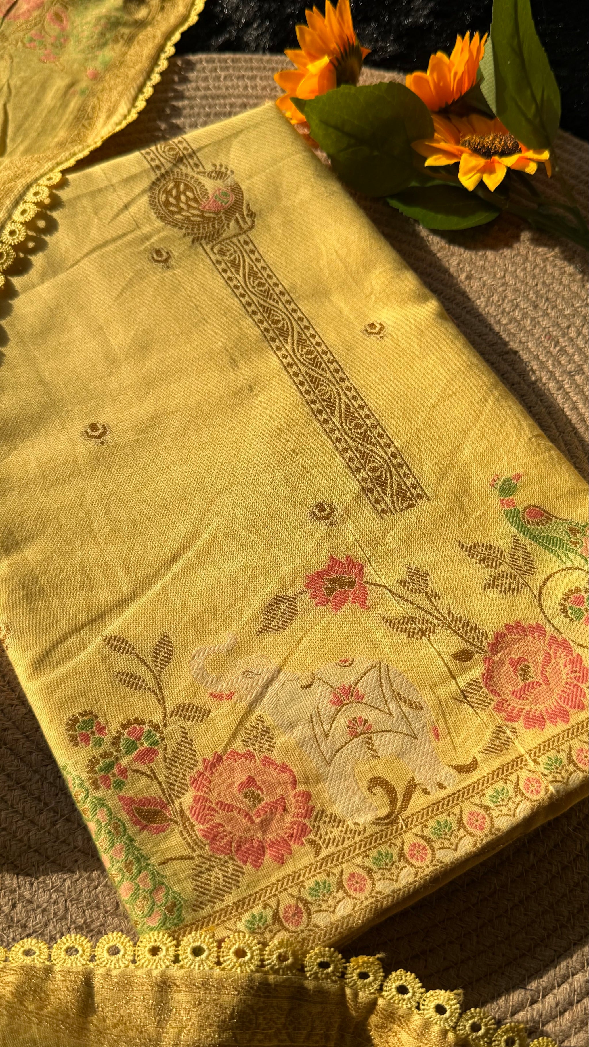 Peony Paisley Yellow Pure Cotton Unstitched Suit Set