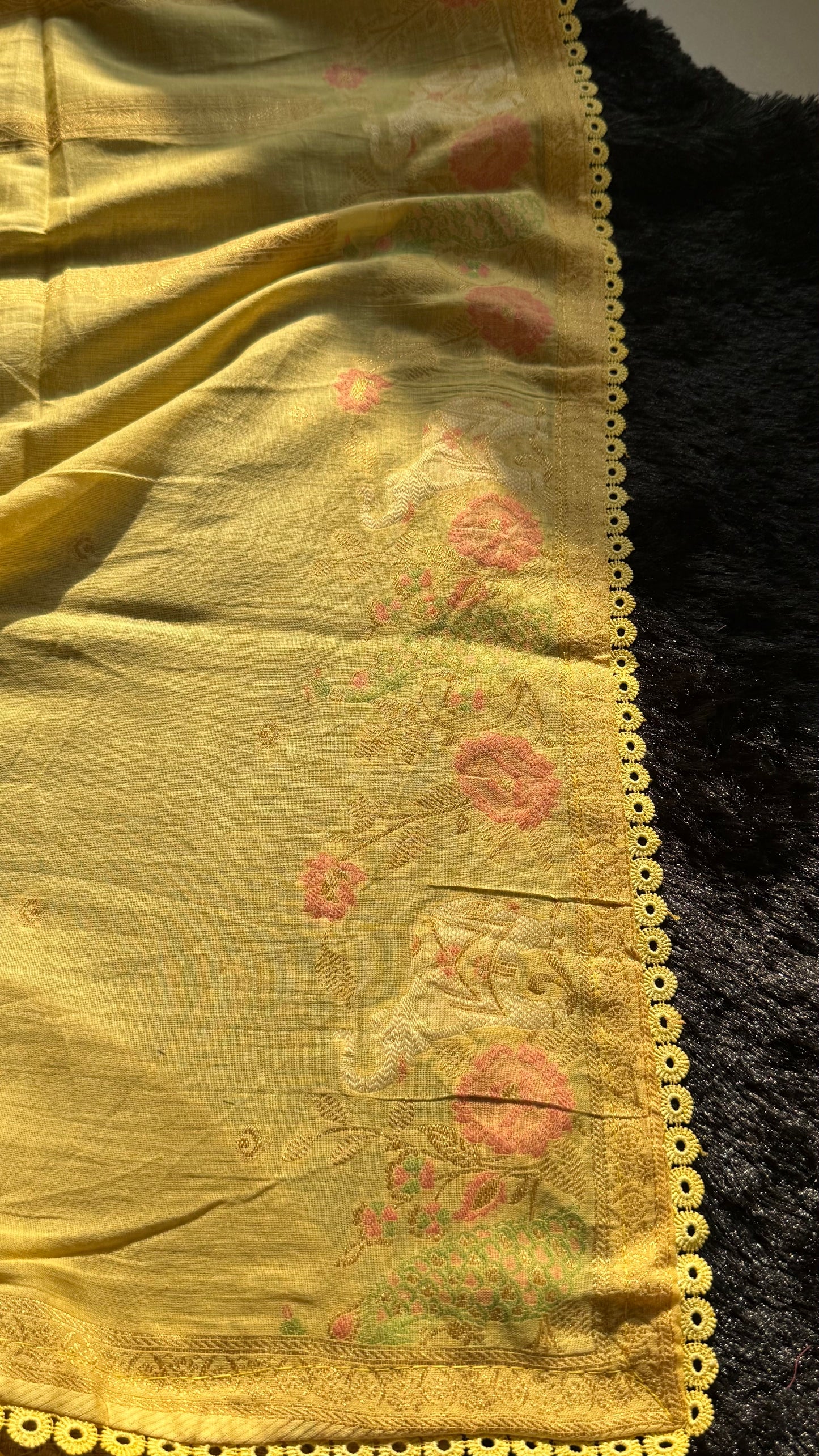 Peony Paisley Yellow Pure Cotton Unstitched Suit Set