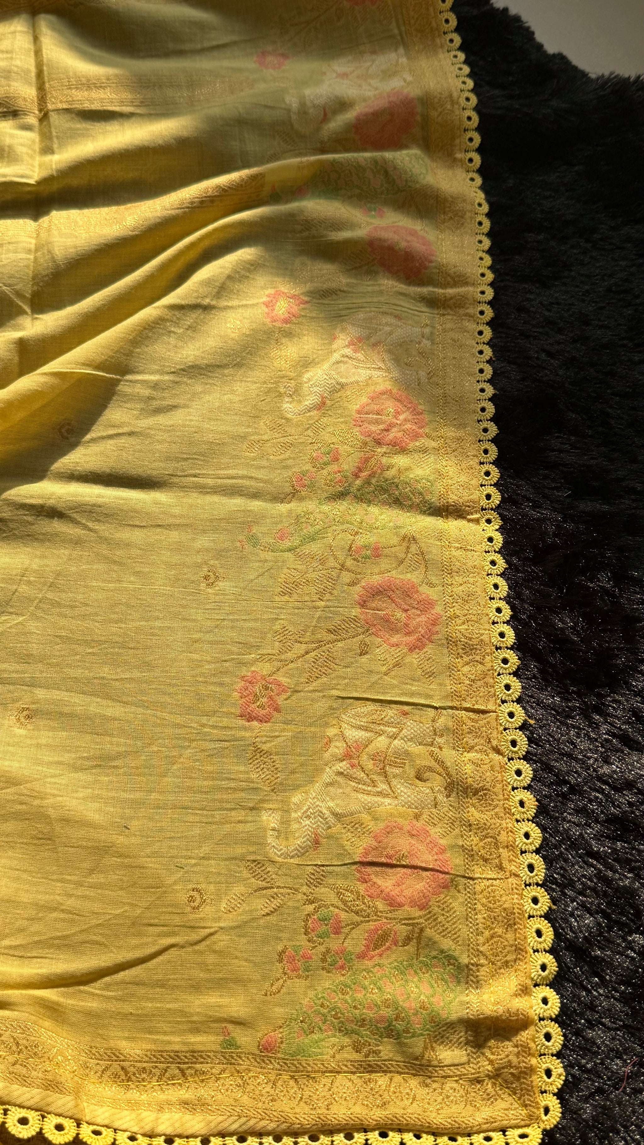 Peony Paisley Yellow Pure Cotton Unstitched Suit Set