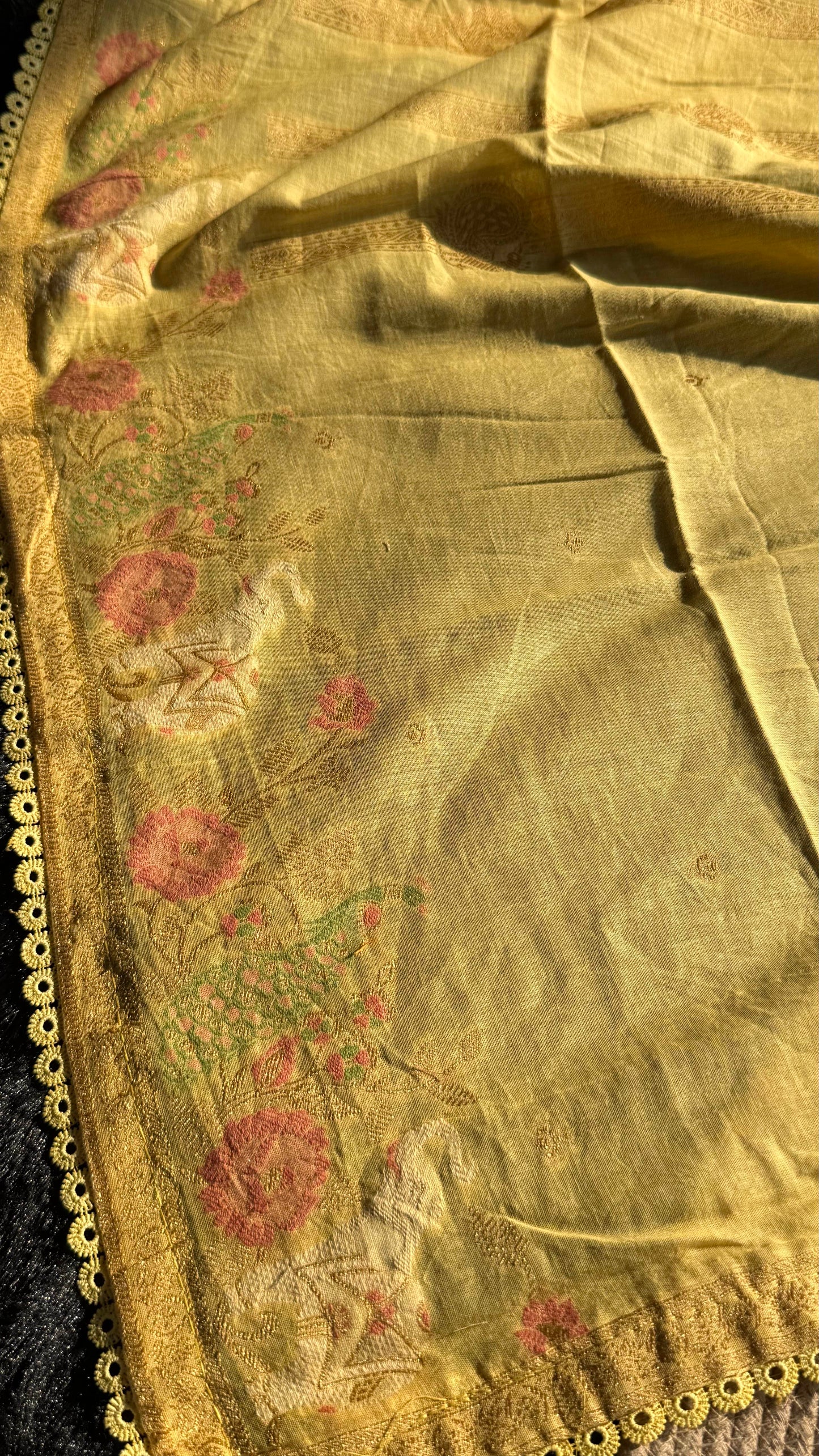 Peony Paisley Yellow Pure Cotton Unstitched Suit Set