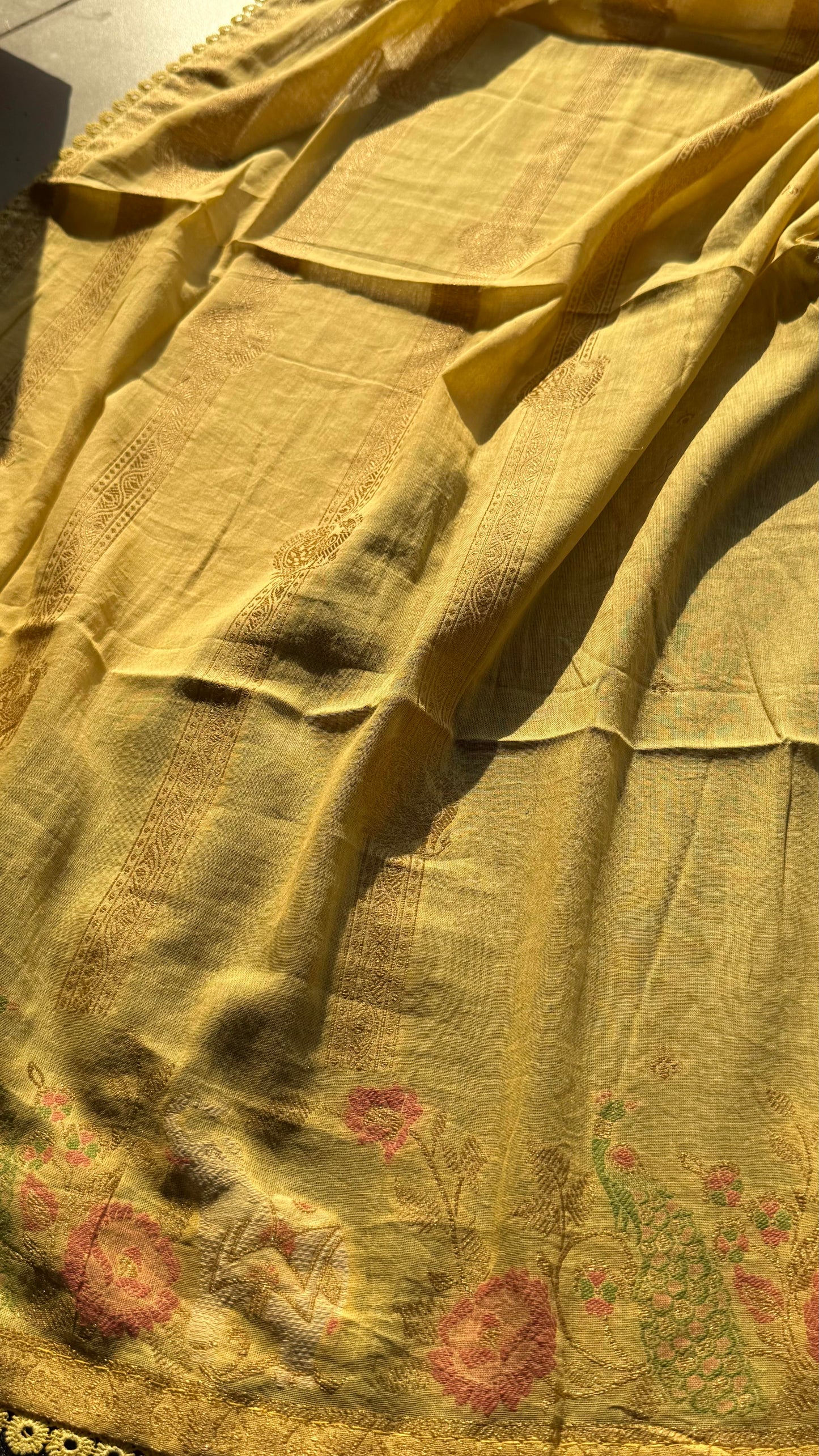 Peony Paisley Yellow Pure Cotton Unstitched Suit Set