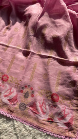 Willow Weave Pink Pure Cotton Unstitched Suit Set