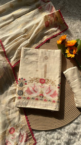 Willow Weave White Pure Cotton Unstitched Suit Set