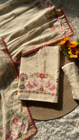 Willow Weave White Pure Cotton Unstitched Suit Set