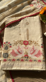 Willow Weave White Pure Cotton Unstitched Suit Set