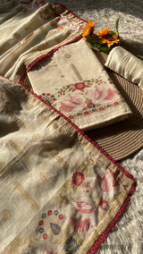 Willow Weave White Pure Cotton Unstitched Suit Set