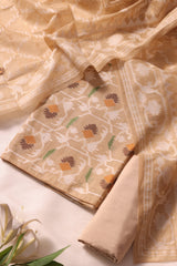 Veloura Beige Muga Cotton Unstitched Suit Set
