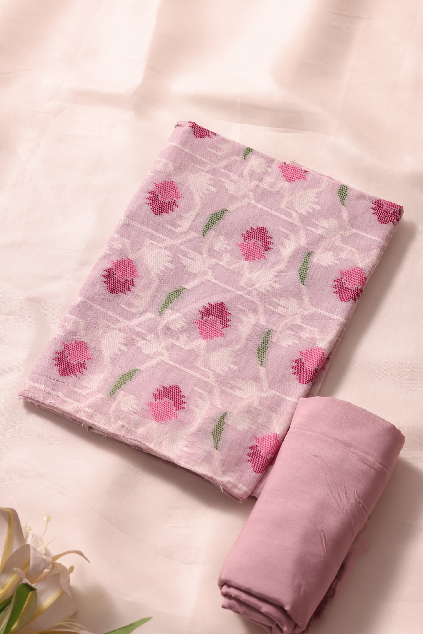 Veloura Lavender Muga Cotton Unstitched Suit Set