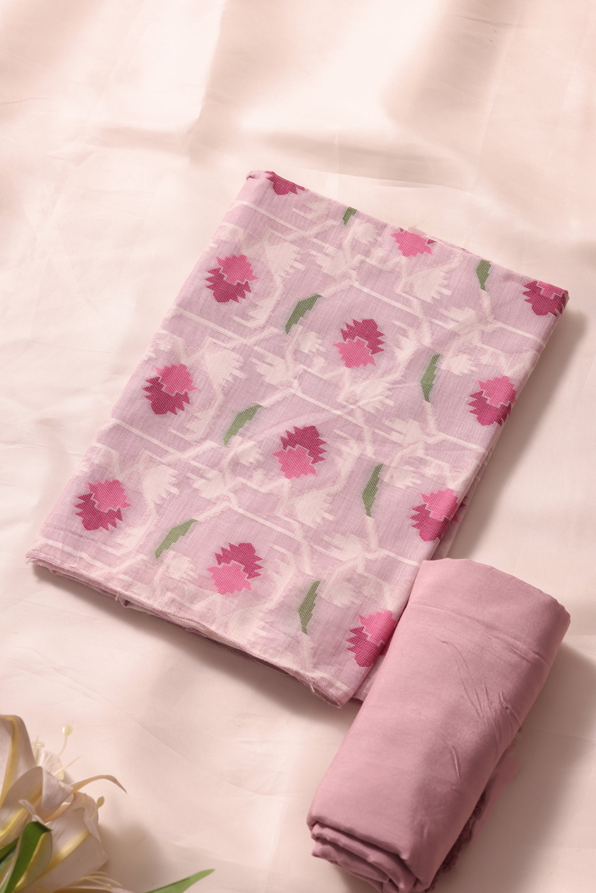 Veloura Lavender Muga Cotton Unstitched Suit Set