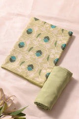 Veloura Pista Green Muga Cotton Unstitched Suit Set