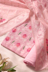 Veloura Pink Muga Cotton Unstitched Suit Set